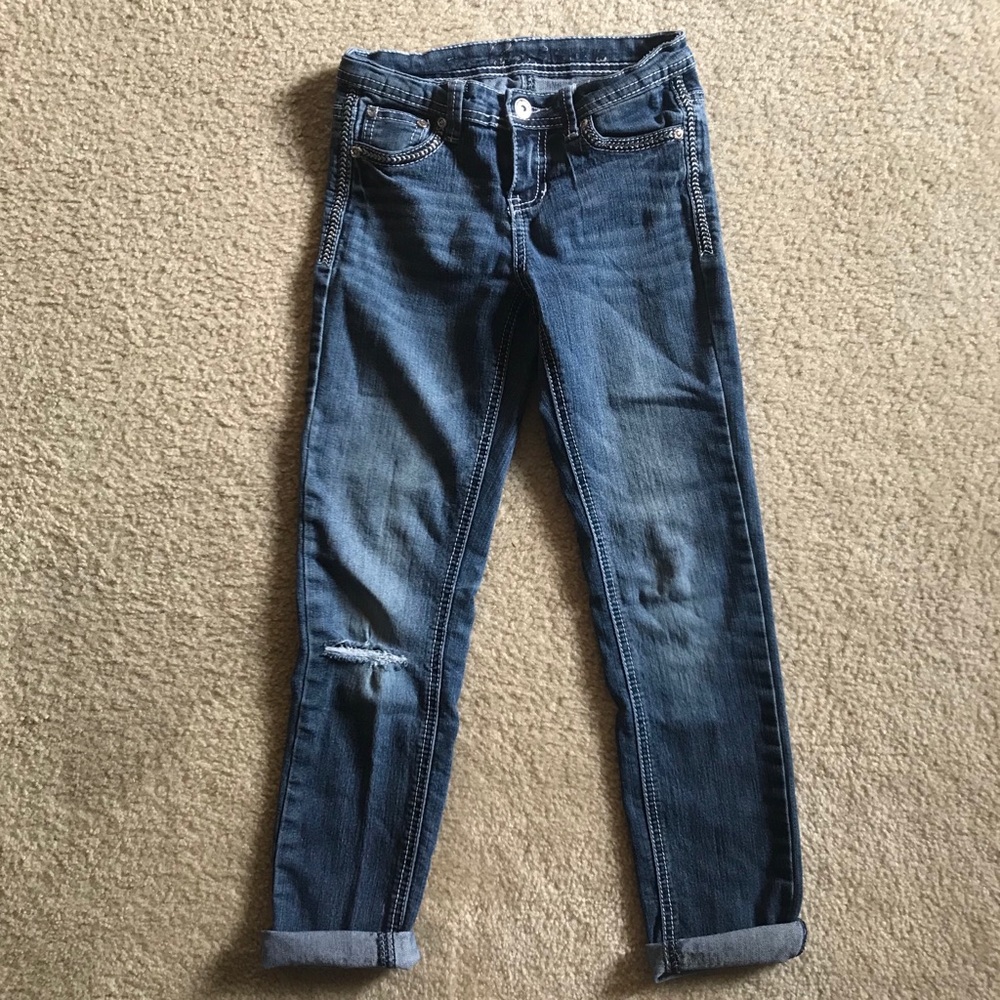 GIRLS Distressed Jeans Size 10 💎 bling pockets 💎